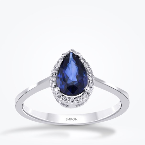 0.78 Karat Pırlanta Damla Safir Yüzük - Baroni Diamond