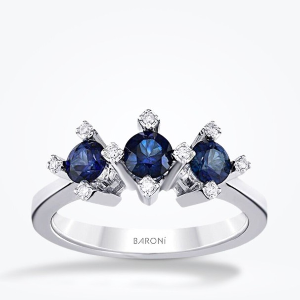 0.85 Karat Pırlanta Safir Tria Yüzük - Baroni Diamond
