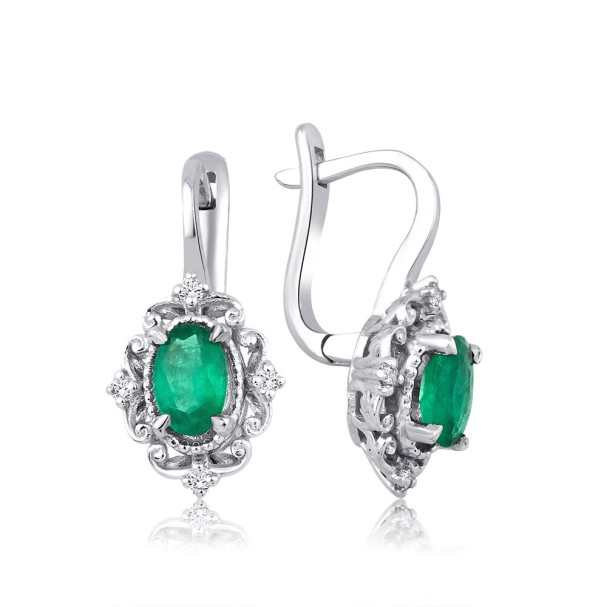 0.85 Karat Pırlanta Zümrüt Küpe - Baroni Diamond