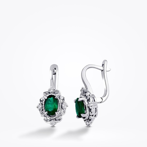 0.85 Karat Pırlanta Zümrüt Küpe - Baroni Diamond