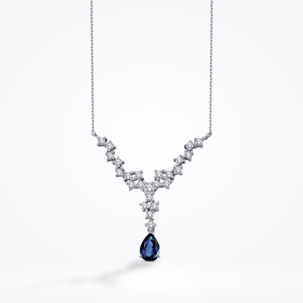 0.86 Karat Pırlanta Safir Damla Kolye - Baroni Diamond