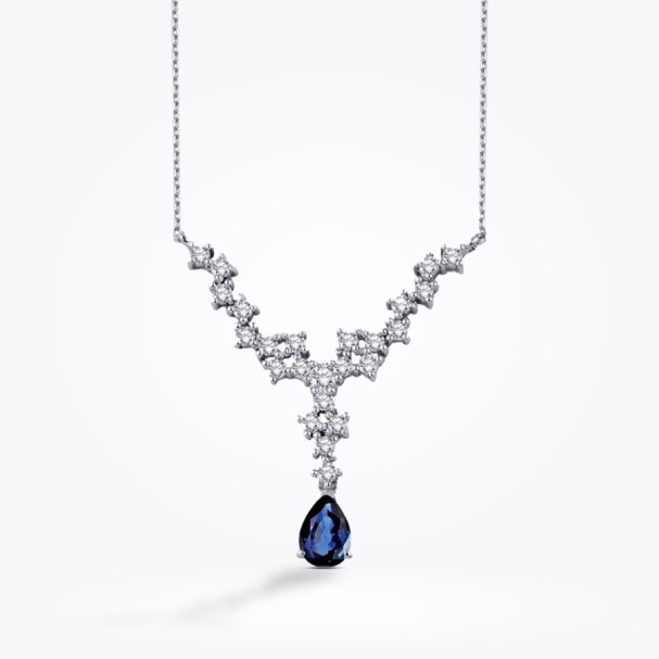 0.86 Karat Pırlanta Safir Damla Kolye - Baroni Diamond (1)