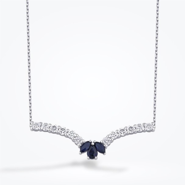 0.91 Karat Pırlanta Lotus Safir Kolye - Baroni Diamond