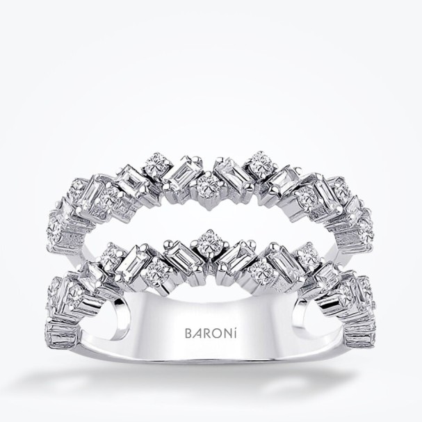 0.92 Karat Pırlanta Çift Sıra Baget Yüzük - Baroni Diamond