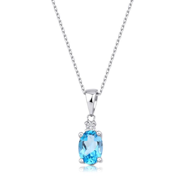 0.93 Karat Pırlanta Blue Topaz Kolye - Baroni Diamond