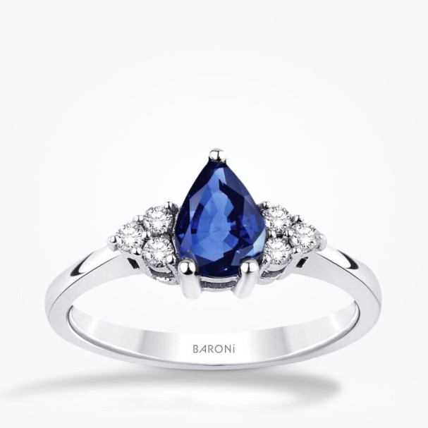0.93 Karat Pırlanta Damla Safir Yüzük - Baroni Diamond