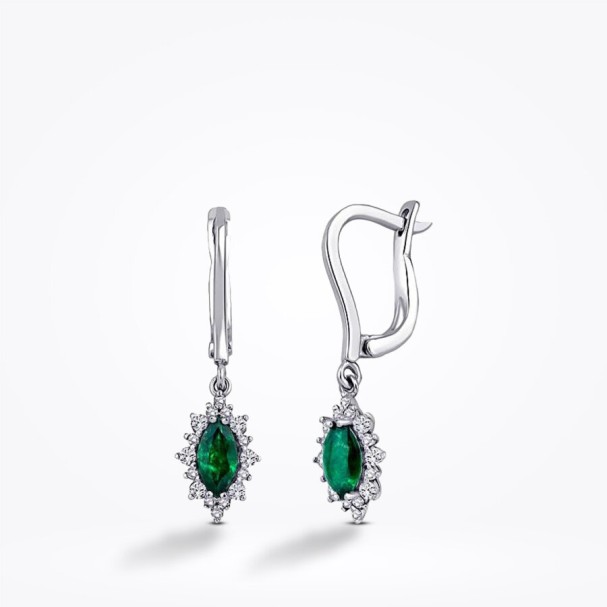 0.99 Karat Pırlanta Zümrüt Küpe - Baroni Diamond