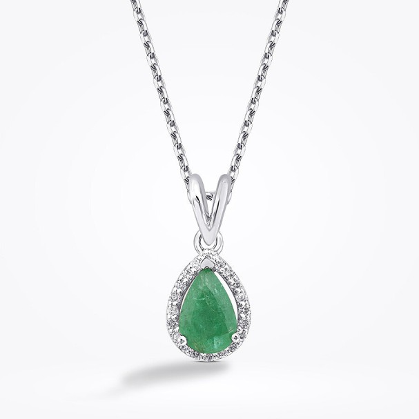 1.76 Karat Pırlanta Damla Taşlı Zümrüt Kolye - Baroni Diamond