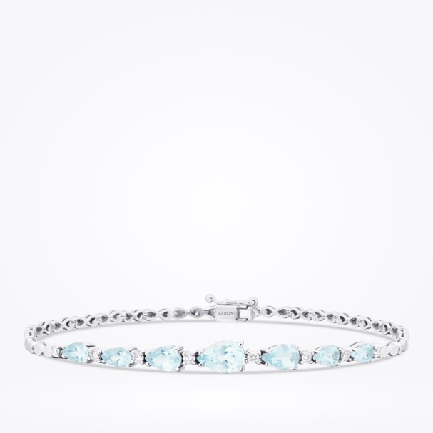 1.99 Karat Pırlanta Aquamarin Damla Bileklik - Baroni Diamond