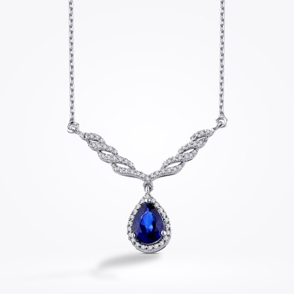 1.06 Karat Pırlanta Damla Safir Kolye - Baroni Diamond