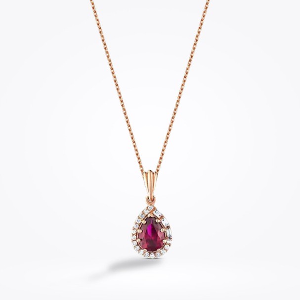 1.18 Karat Pırlanta Damla Yakut Kolye - Baroni Diamond