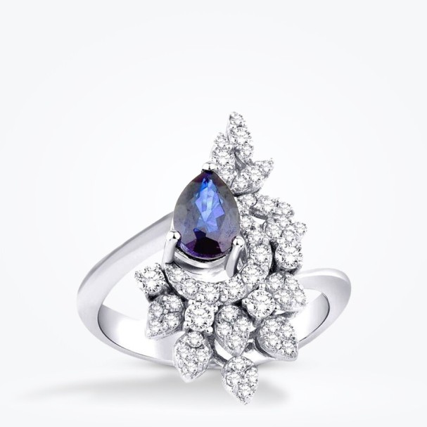 1.28 Karat Pırlanta Damla Safir Yüzük - Baroni Diamond