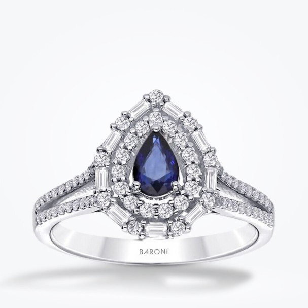 1.30 Karat Pırlanta Damla Safir Yüzük - Baroni Diamond