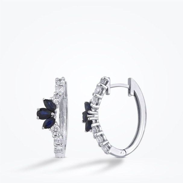 1.30 Karat Pırlanta Lotus Safir Küpe - Baroni Diamond