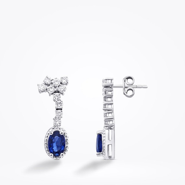 1.44 Karat Pırlanta Safir Küpe - Baroni Diamond