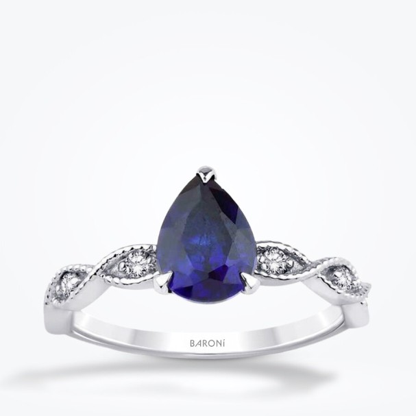 1.45 Karat Pırlanta Damla Safir Yüzük - Baroni Diamond