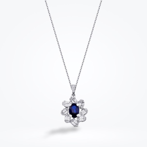 1.47 Karat Pırlanta Baget Safir Kolye - Baroni Diamond (1)