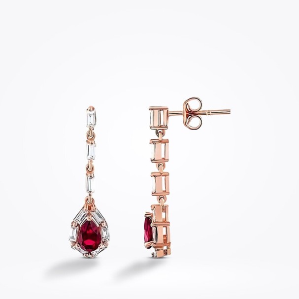 1.48 Karat Pırlanta Baget Yakut Küpe - Baroni Diamond