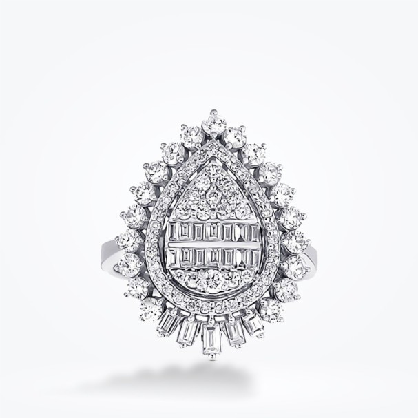 1.55 Karat Pırlanta Damla Baget Yüzük - Baroni Diamond