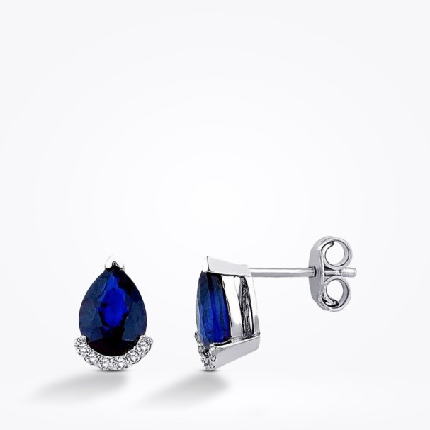 1.55 Karat Pırlanta Safir Küpe - Baroni Diamond