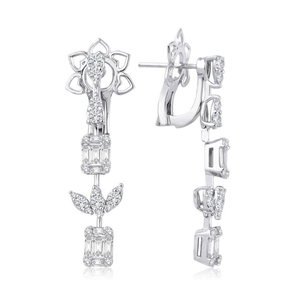 1.58 Karat Pırlanta Lotus Baget Küpe - Baroni Diamond