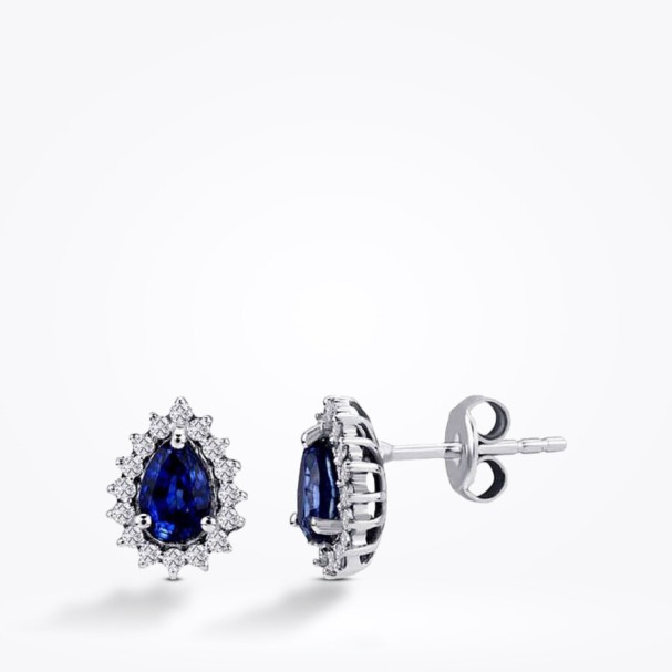 1.68 Karat Pırlanta Damla Safir Küpe - Baroni Diamond