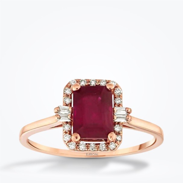 1.71 Karat Pırlanta Baget Yakut Yüzük - Baroni Diamond