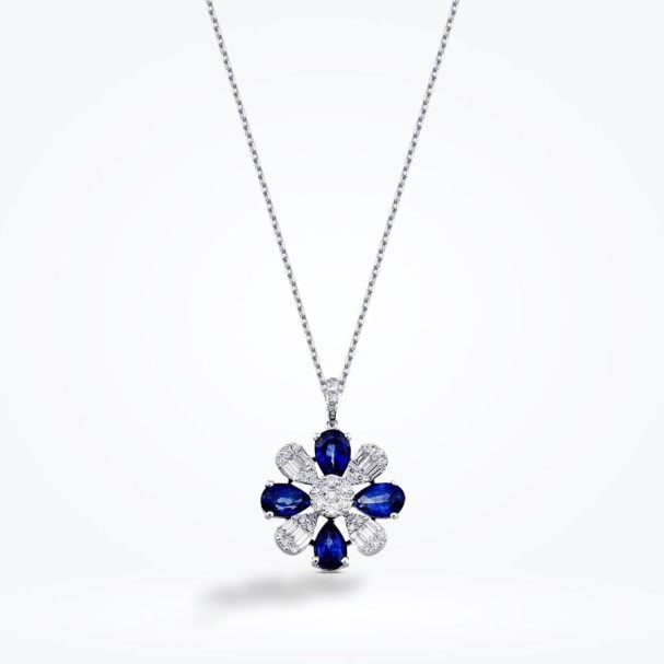 2.92 Karat Pırlanta Baget Safir Kolye - Baroni Diamond