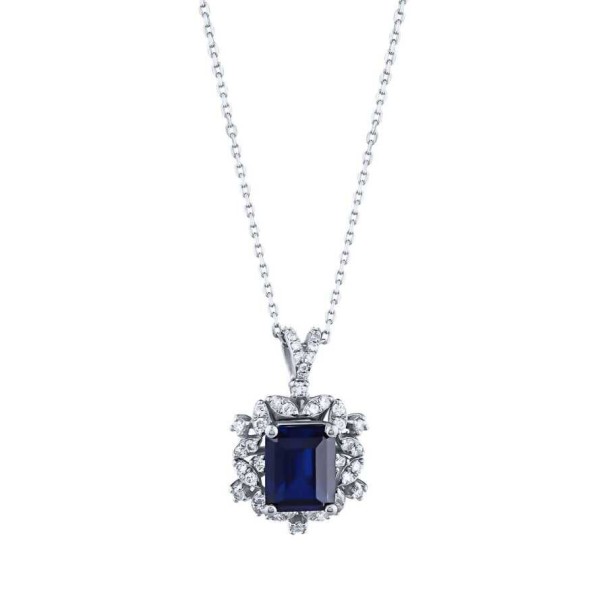 3.29 Karat Pırlanta Safir Kolye - Baroni Diamond