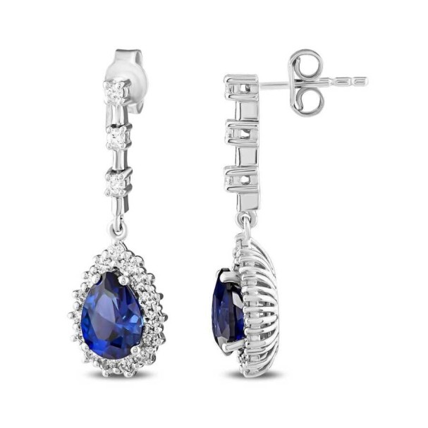 3.44 Karat Pırlanta Damla Safir Küpe - Baroni Diamond