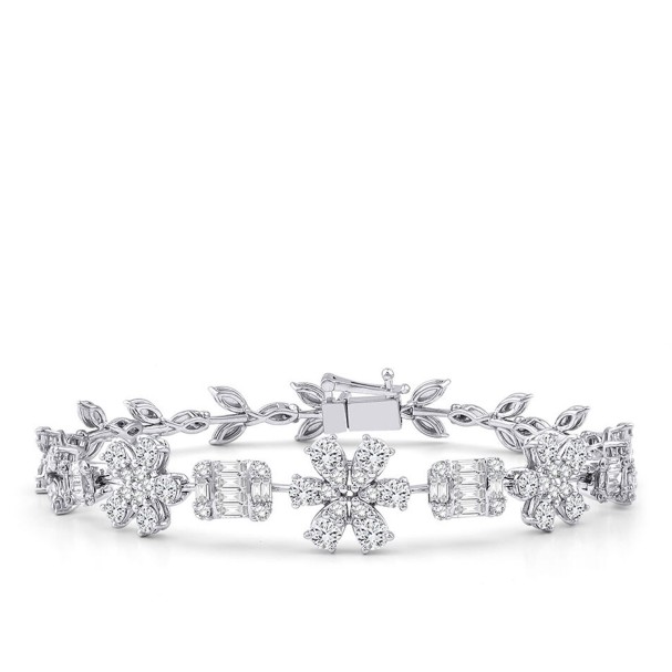 3.89 Karat Pırlanta Baget Çiçek Bileklik - Baroni Diamond