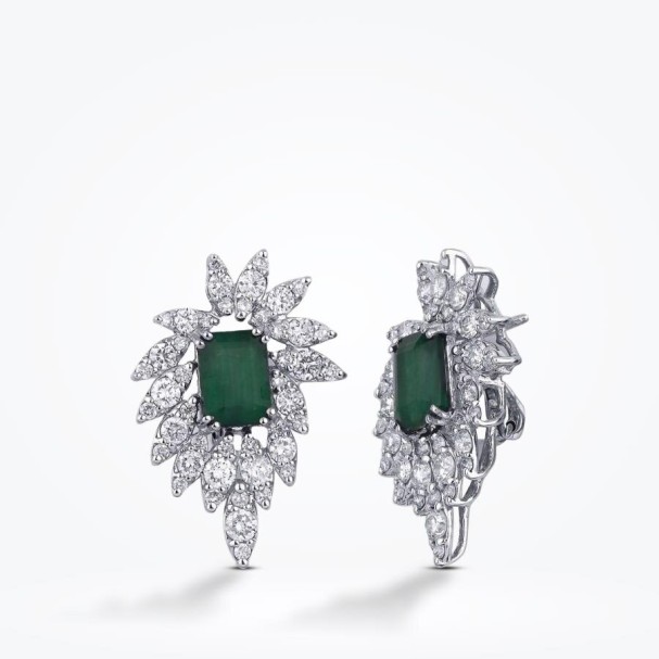 5.42 Karat Pırlanta Zümrüt Küpe - Baroni Diamond