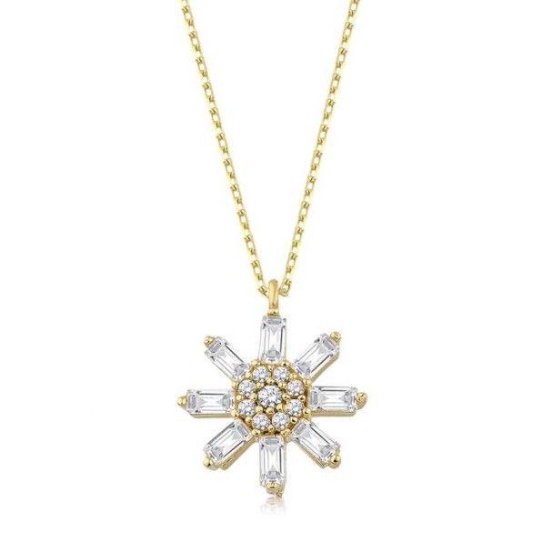 Altın Baget Çiçek Kolye - Baroni Diamond