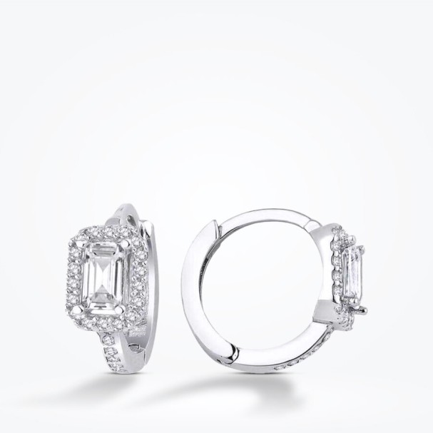 Altın Baget Halka Küpe - Baroni Diamond