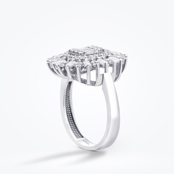 Altın Baget Taşlı Halo Yüzük - Baroni Diamond (1)