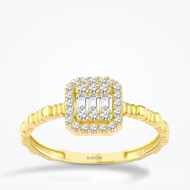 Altın Baget Yüzük - Baroni Diamond