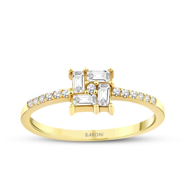 Altın Baget Yüzük - Baroni Diamond