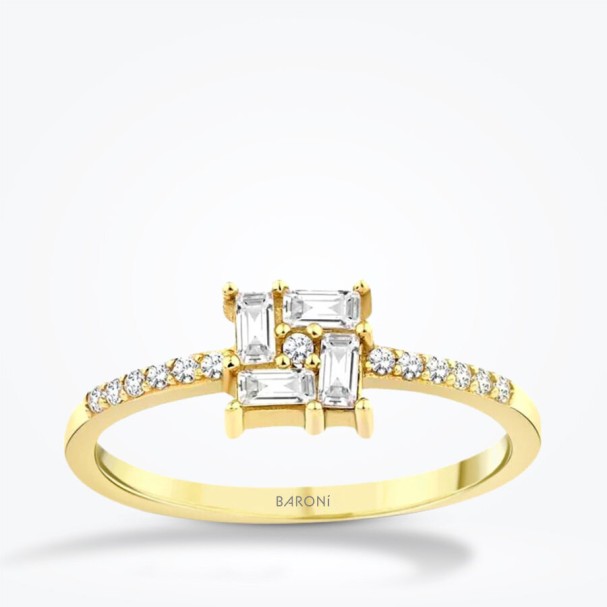 Altın Baget Yüzük - Baroni Diamond