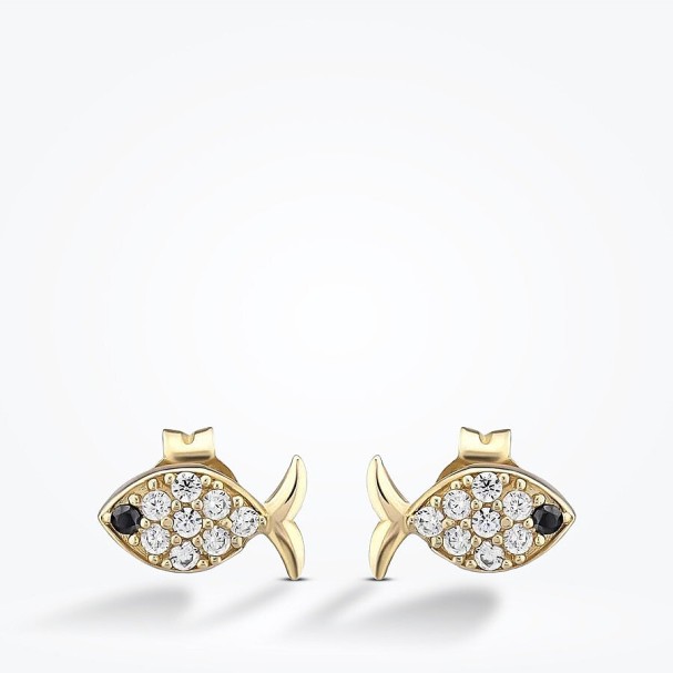 Altın Taşlı Balık Küpe - Baroni Diamond (1)