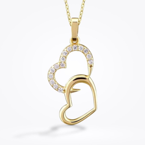 Altın Çift Kalp Kolye - Baroni Diamond