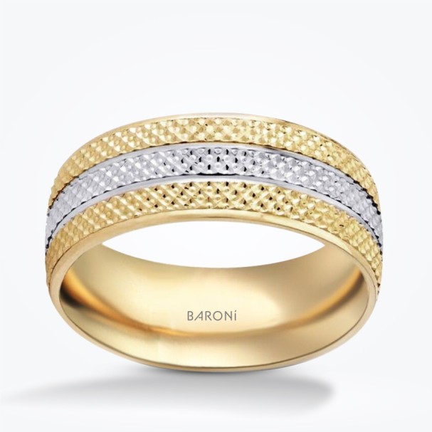 Altın İki Renkli Alyans - Baroni Diamond