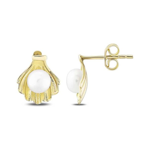 Altın İncili İstiridye Küpe - Baroni Diamond