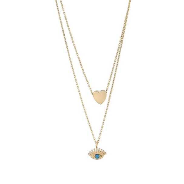 Altın Kalp ve Göz Çift Kolye - Baroni Diamond
