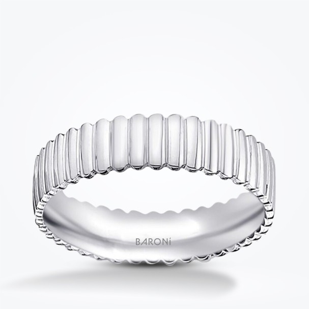 Altın Modern Beyaz Klasik Alyans - Baroni Diamond