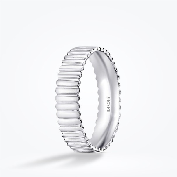 Altın Modern Beyaz Klasik Alyans - Baroni Diamond (1)