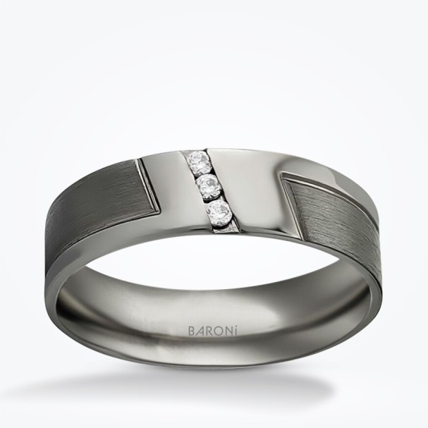 Altın Modern Taşlı Siyah Alyans - Baroni Diamond