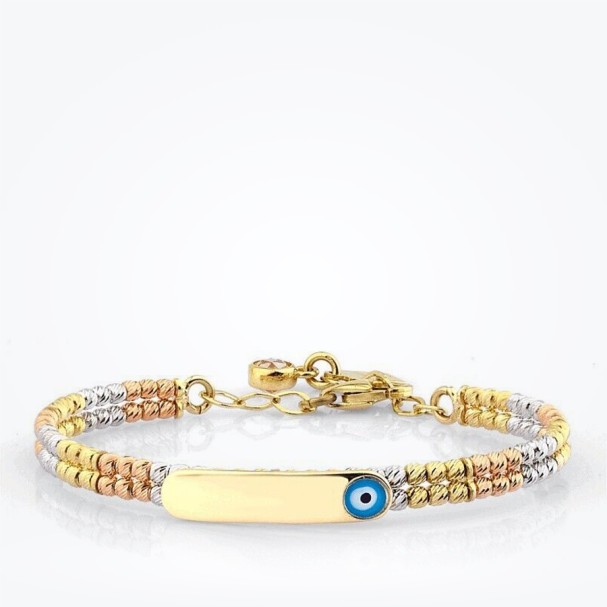 Altın Nazar Boncuklu Bebek Künyesi - Baroni Diamond