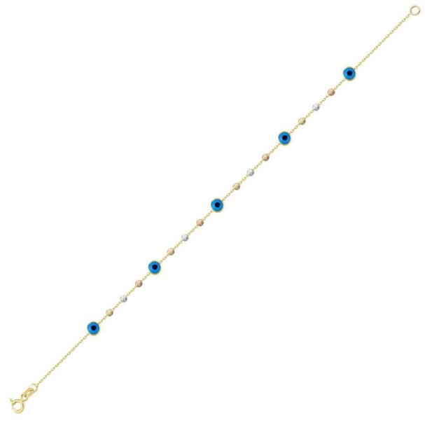 Altın Nazar Boncuklu Üç Renk Bileklik - Baroni Diamond