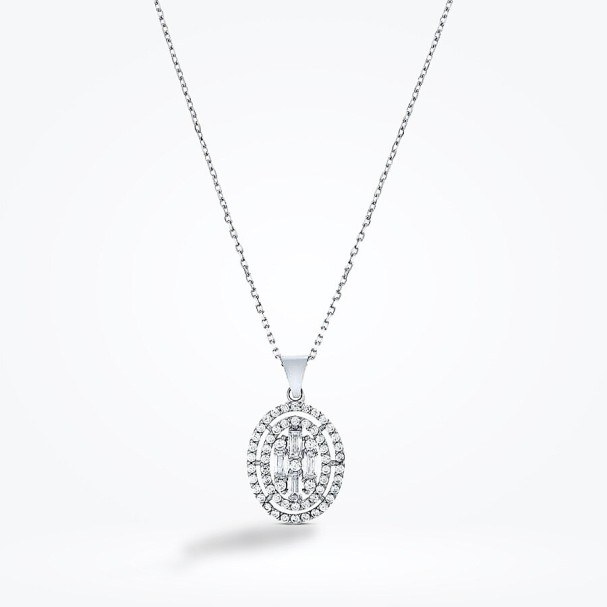 Altın Oval Baget Kolye - Baroni Diamond