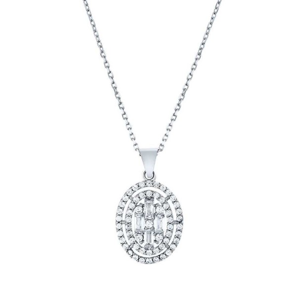 Altın Oval Baget Kolye - Baroni Diamond